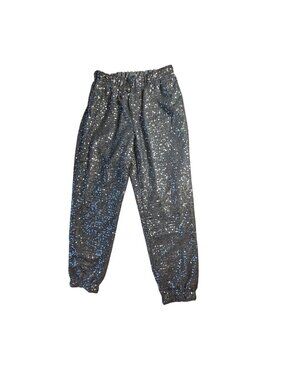 Sequin Jogger Pants Shimmer Elastic Waist Black 100% Polyester